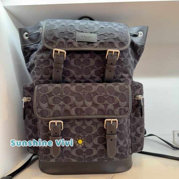 NWT Coach Sprint Backpack In Signature Denim CAJ57 Silver /Black